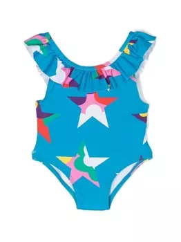 Stella McCartney Kids купальник с оборками и принтом, синий