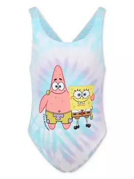 Stella McCartney Kids купальник с рисунком SpongeBob Tie-Dye, синий