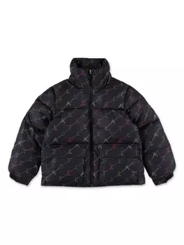 Stella McCartney Kids куртка-пуховик с логотипом по всей поверхности, черный