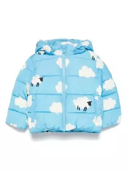 Stella McCartney Kids куртка-пуховик с овечьим узором, синий