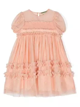 Stella McCartney Kids платье из тюля с цветочной вышивкой, оранжевый