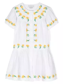 Stella McCartney Kids платье-рубашка с вышивкой Sunflower, белый