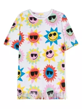 Stella McCartney Kids платье с бахромой и принтом, белый