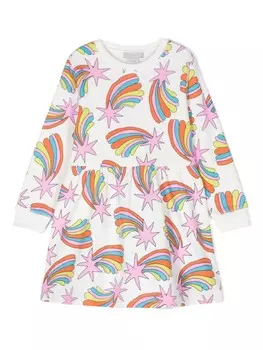 Stella McCartney Kids платье с принтом падающих звезд, белый