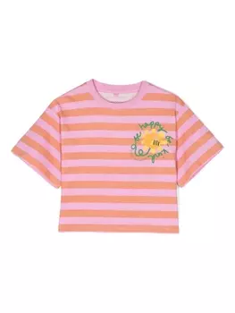 Stella McCartney Kids полосатая футболка с цветочным принтом, розовый