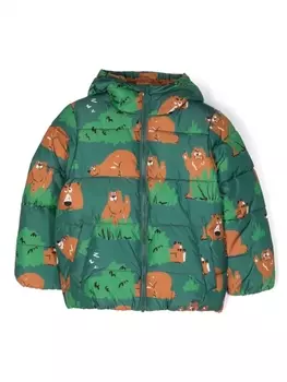 Stella McCartney Kids пуховик с узором Bear, зеленый