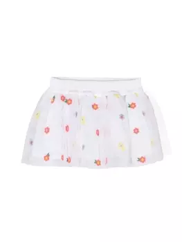 Stella McCartney Kids пышная юбка с цветочной вышивкой, белый
