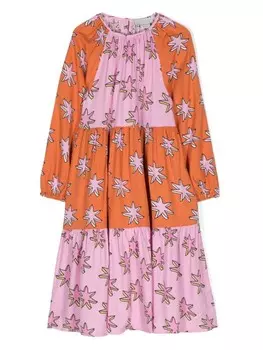 Stella McCartney Kids ярусное платье Bright Stars, оранжевый