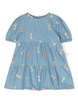Stella McCartney Kids ярусное платье с вышивкой, синий