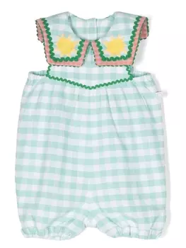 Stella McCartney Kids ромпер в клетку гингем с вышивкой, зеленый