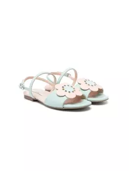 Stella McCartney Kids сандалии из искусственной кожи с цветочным аппликацией, зеленый