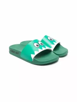 Stella McCartney Kids шлепанцы с принтом, зеленый