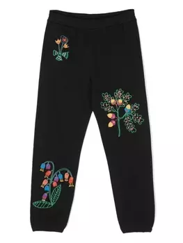 Stella McCartney Kids спортивные брюки с цветочной вышивкой, черный