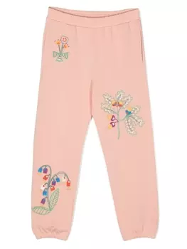 Stella McCartney Kids спортивные брюки с цветочной вышивкой, розовый