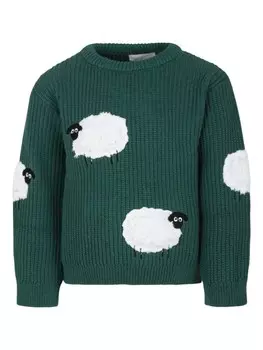 Stella McCartney Kids свитер с аппликацией в виде овцы в рубчик, зеленый