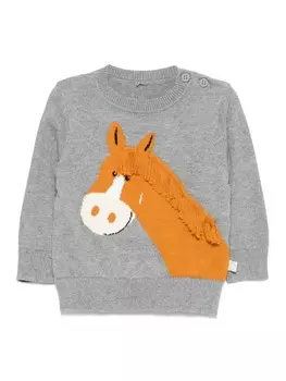 Stella McCartney Kids свитер с мотивом лошади, серый