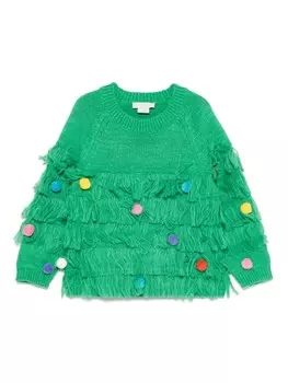 Stella McCartney Kids свитер с помпонами, зеленый