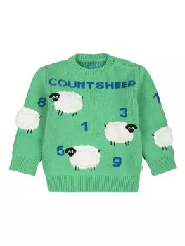 Stella McCartney Kids свитер с вышивкой в виде овцы, зеленый