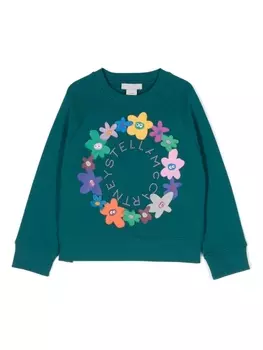 Stella McCartney Kids толстовка с цветочным принтом, зеленый