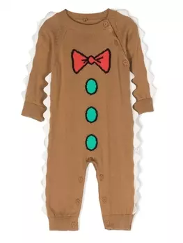 Stella McCartney Kids трикотажный ромпер с фестонами, коричневый