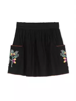 Stella McCartney Kids юбка с цветочной вышивкой, черный