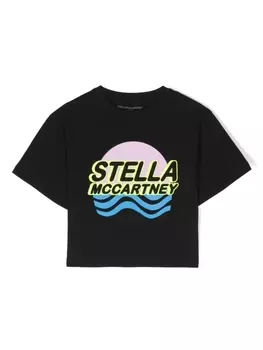 Stella McCartney Kids укороченная футболка с логотипом, черный