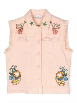 Stella McCartney Kids жилет с бахромой и вышивкой, нейтральный цвет