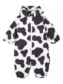 Stella McCartney Kids зимний комбинезон с капюшоном и принтом коровы, черный