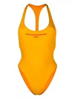 Stella McCartney купальник с вырезом и логотипом, желтый
