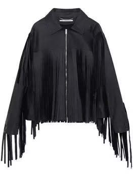 Stella McCartney куртка на молнии с бахромой, черный