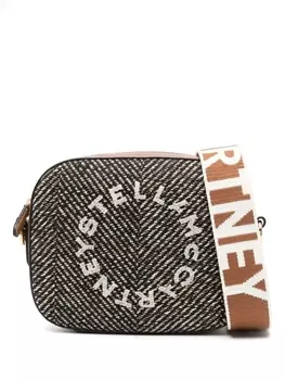 Stella McCartney logo-embroidered herringbone crossbody bag, коричневый