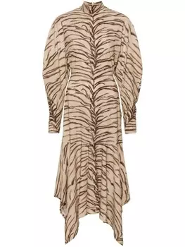 Stella McCartney макси-платье с длинными рукавами и тигровым принтом, нейтральный цвет