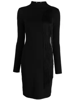 Stella McCartney платье асимметричного кроя с бахромой, черный