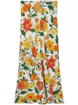 Stella McCartney расклешенная юбка макси с принтом Lady Garden, оранжевый