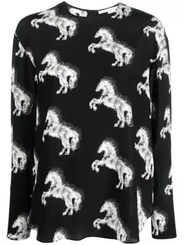 Stella McCartney шелковая блузка с монограммой, черный