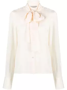 Stella McCartney шелковая рубашка с бантом, нейтральный цвет