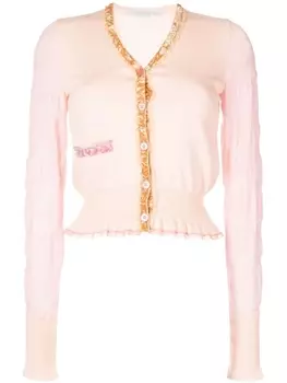 Stella McCartney шерстяной кардиган с бархатной отделкой, розовый