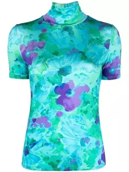 Stella McCartney топ с короткими рукавами и цветочным принтом, синий