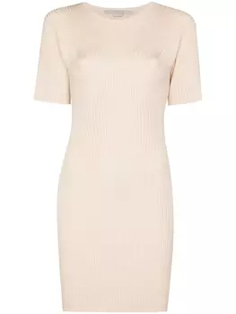 Stella McCartney трикотажное платье мини в рубчик, нейтральный цвет