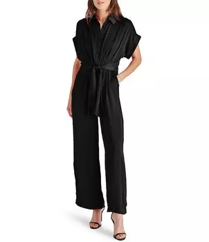 Steve Madden Комбинезон Tori с воротником и завязками на талии и короткими рукавами, черный