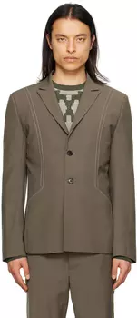 Steven Passaro Серо-коричневый блейзер с контрастной строчкой