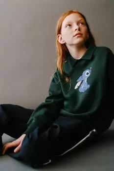 Стич и ангел disney поло толстовка ZARA, бутылочно-зеленый