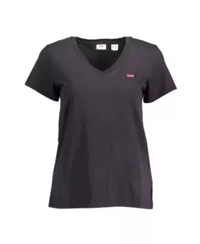 Стильная хлопковая футболка с v образным вырезом и логотипом Levi'S, черный