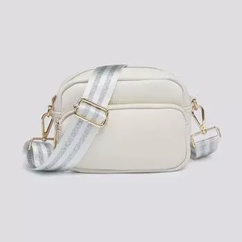 Стильная сумка через плечо с двойной молнией и холщовым ремешком Kitise, бежевый