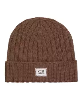 Стильная вязаная шапка в рубчик C.P. Company, коричневый