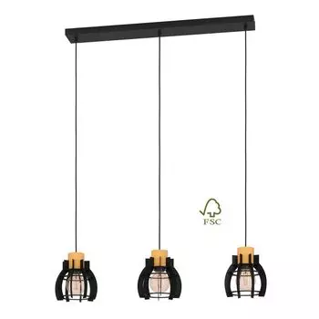 STILLINGTON 1 подвесной светильник стальной черный, коричневое дерево E27 3X40 Вт Д: 88 см Ш: 18 см В: 110 см с регулируемой яркостью EGLO