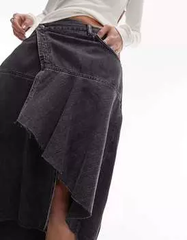 Стираная черная джинсовая юбка с запахом Topshop