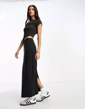 Стираная черная юбка миди Column ASOS