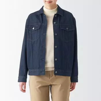 Стираная джинсовая куртка MUJI, темно-синий