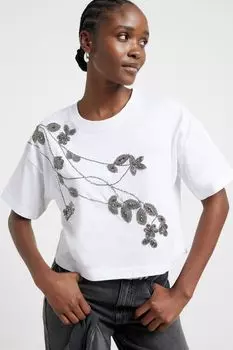 Стираная футболка с цветочным декором River Island, экрю